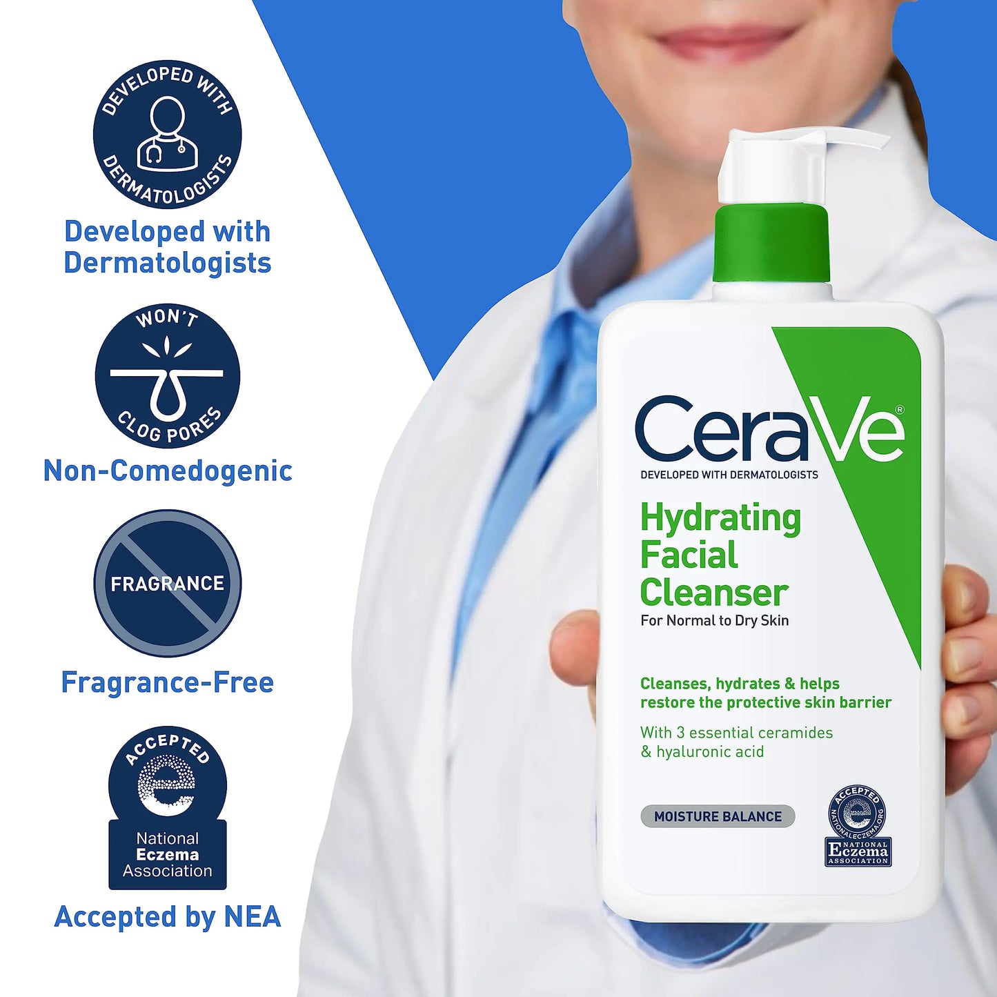 CeraVe Hydrating Facial Cleanser | Enjoy soft, hydrated, and balanced skin replenishing your natural moisture | National Eczema Certified