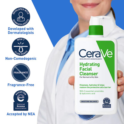 CeraVe Hydrating Facial Cleanser | Enjoy soft, hydrated, and balanced skin replenishing your natural moisture | National Eczema Certified