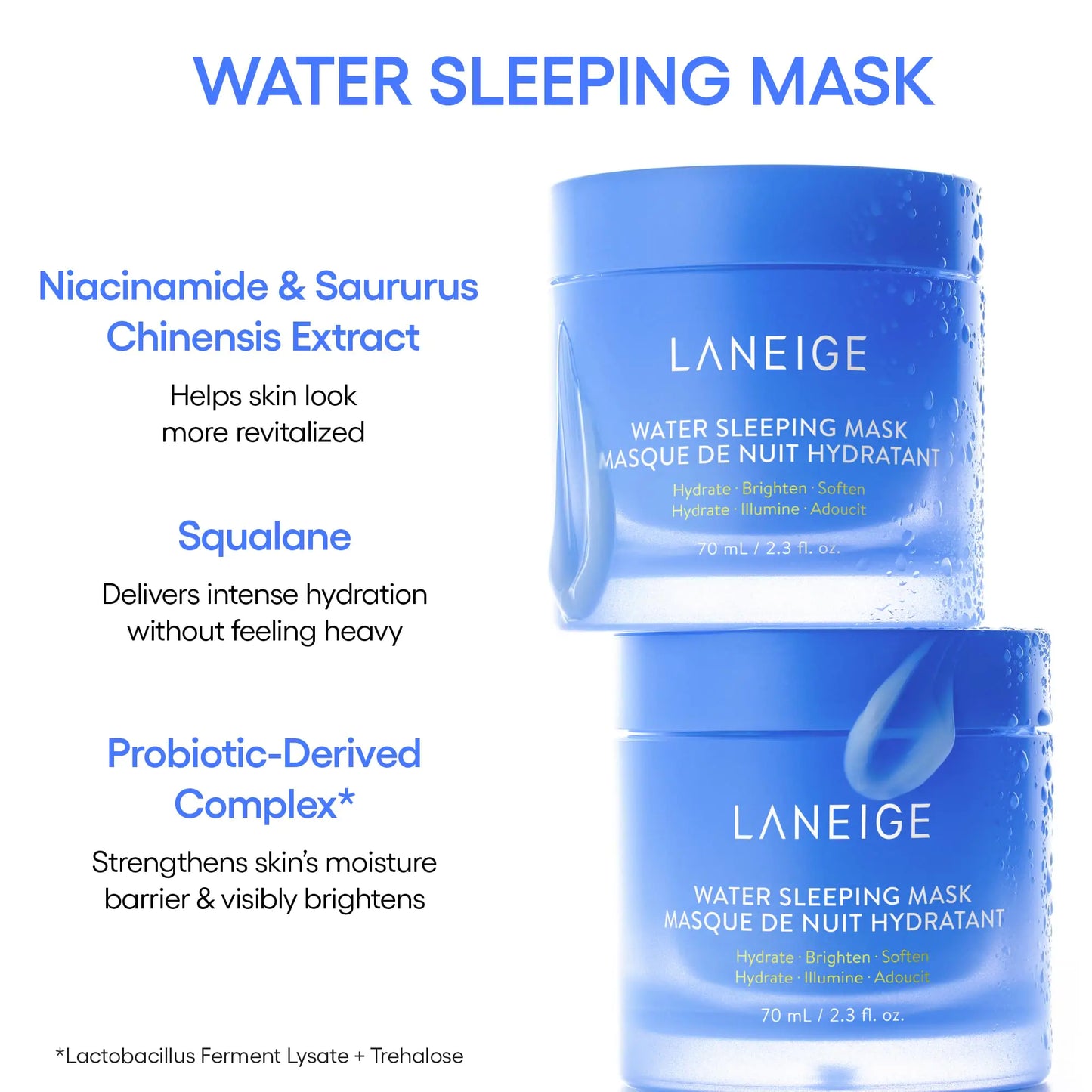 LANEIGE Water Sleeping Mask: Korean Overnight Mask, Squalane, Probiotic-Derived Complex, Hydrate, Barrier-Boosting, Visibly Smooth and Brighten Dream Team Trio