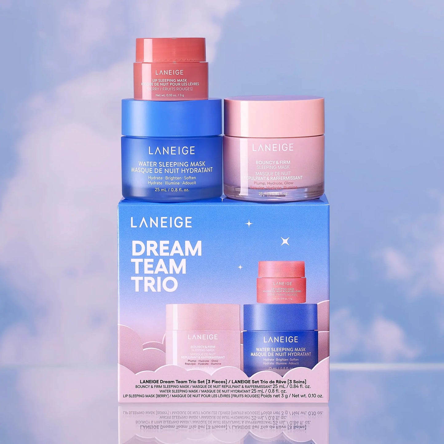 LANEIGE Water Sleeping Mask: Korean Overnight Mask, Squalane, Probiotic-Derived Complex, Hydrate, Barrier-Boosting, Visibly Smooth and Brighten Dream Team Trio