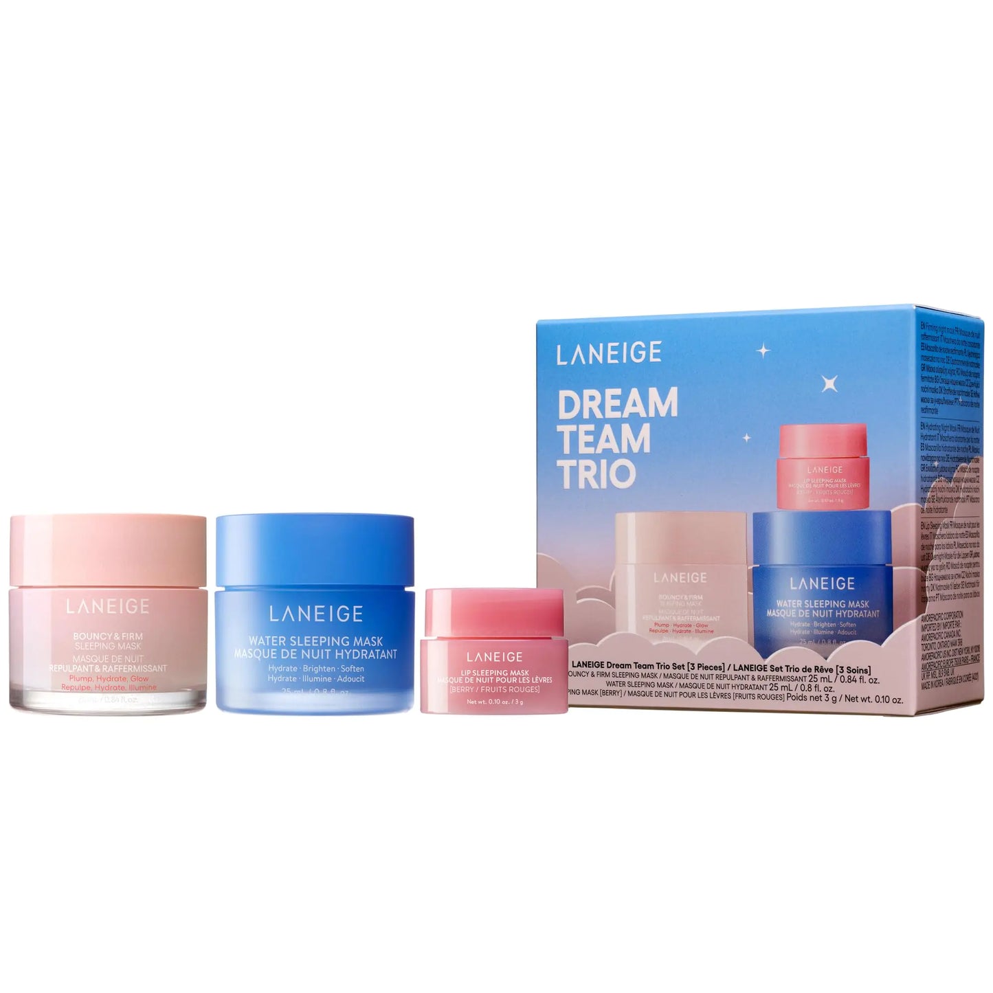 LANEIGE Water Sleeping Mask: Korean Overnight Mask, Squalane, Probiotic-Derived Complex, Hydrate, Barrier-Boosting, Visibly Smooth and Brighten Dream Team Trio